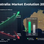IPTV Australia market growth chart showing adoption trends from 2022 to 2026, highlighting NBN rollout and decline of traditional pay TV subscriptions