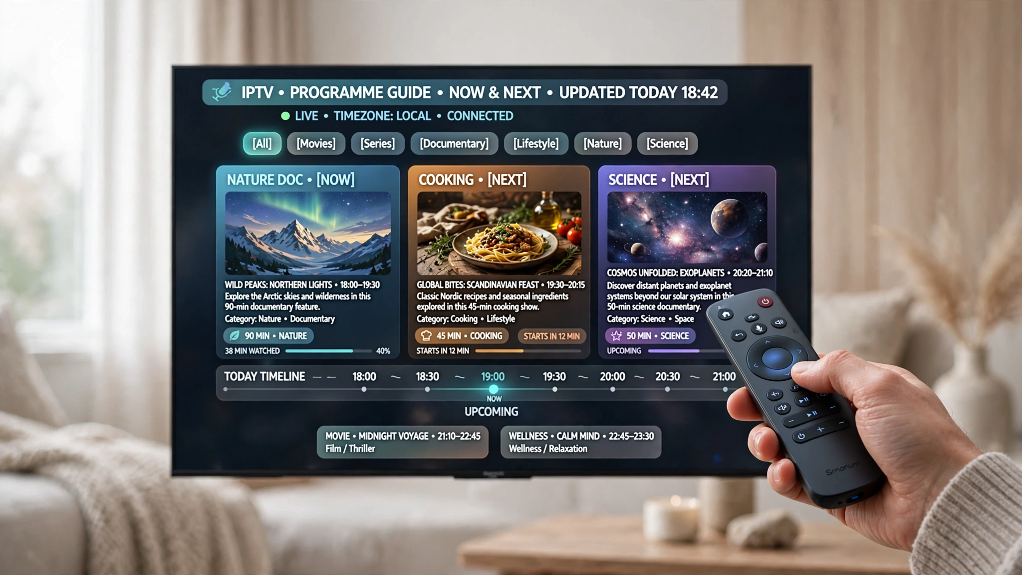 Browsing an IPTV electronic programme guide on a Smart TV