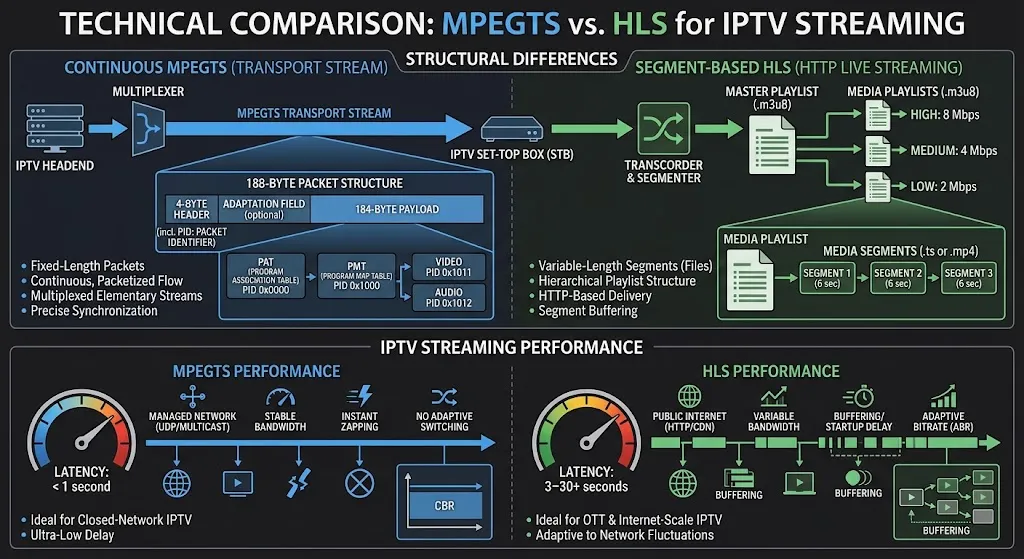 MPEGTS vs HLS stream format comparison for IPTV viewers