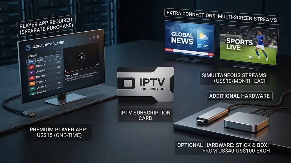 Additional IPTV costs for player app streaming device and extra connections
