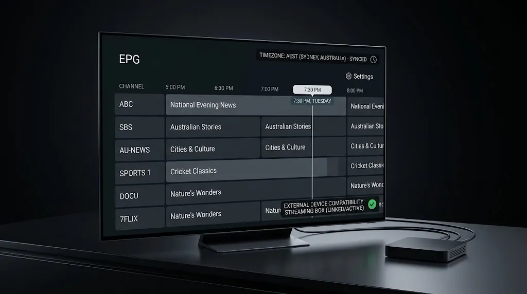 Checking IPTV device compatibility and electronic programme guide during a trial