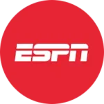 ESPN logo with white text inside red circle