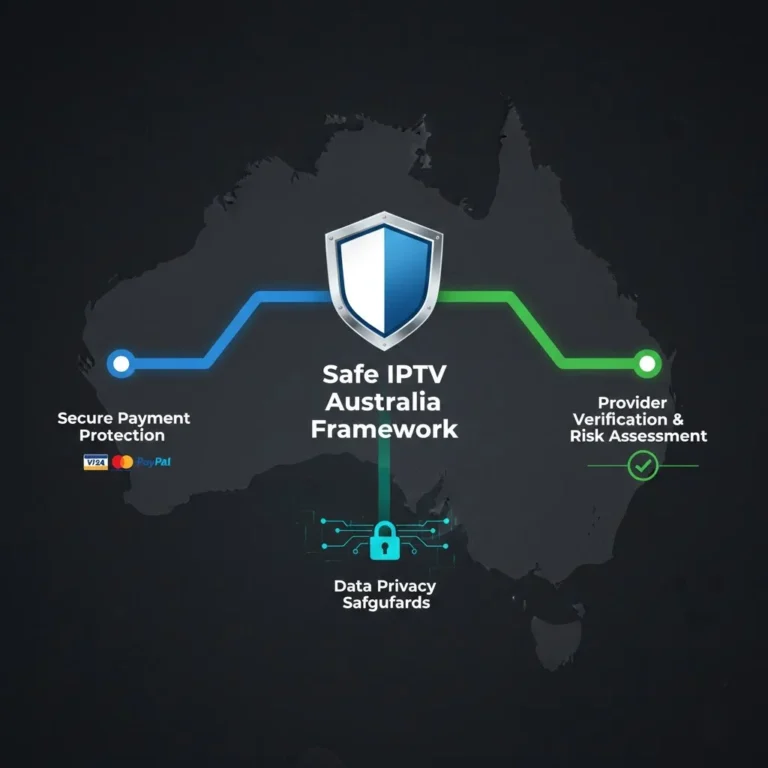 safe iptv australia risk mitigation framework diagram showing secure payment protection data privacy safeguards and provider verification process