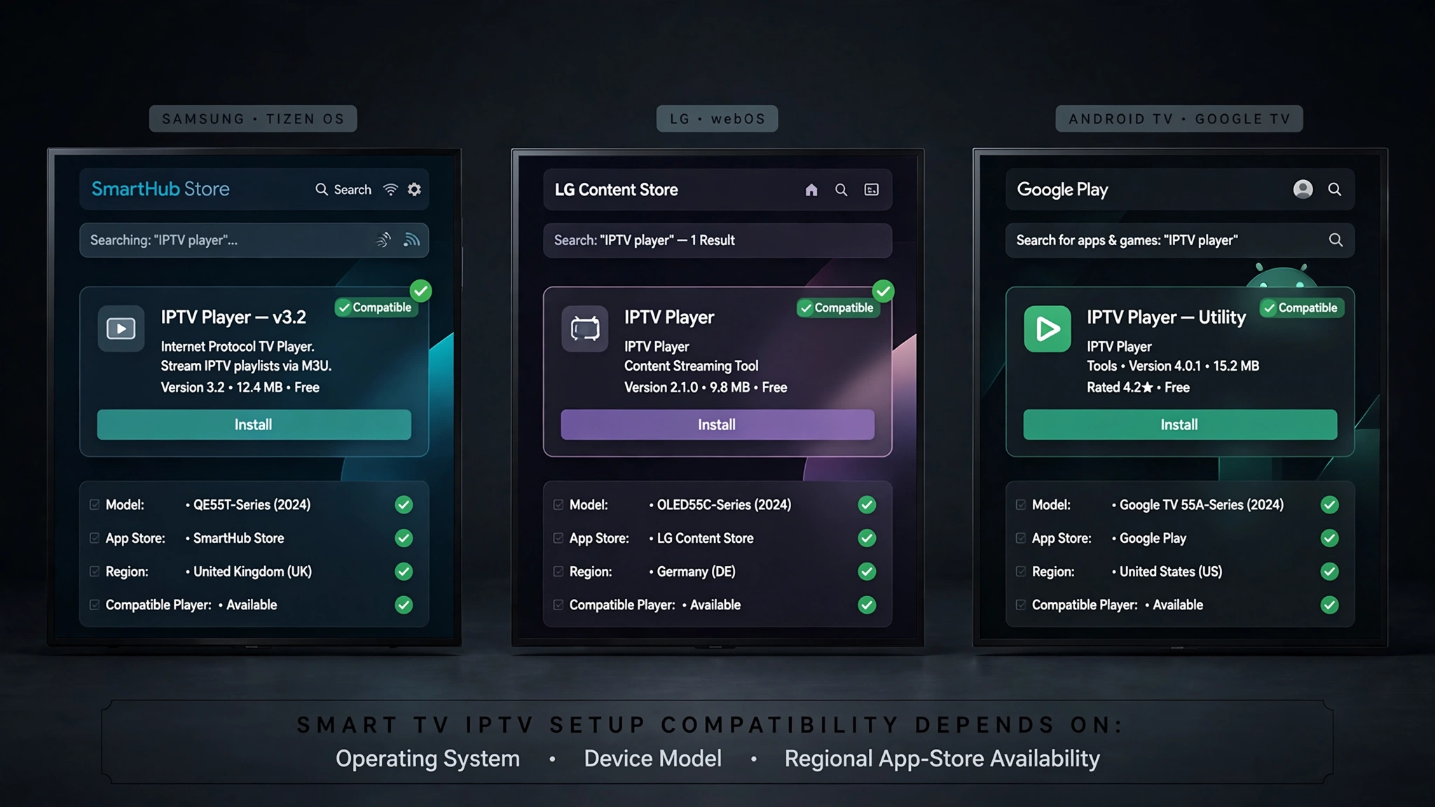 Smart TV IPTV setup compatibility check by TV platform