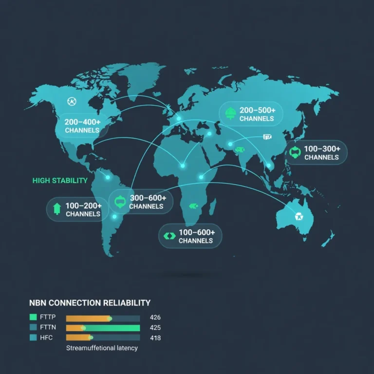 Best international IPTV Australia 2026 world map showing regional channel coverage, including Arabic, Hindi, Turkish, UK, European, Korean and Chinese channels available to Australian subscribers