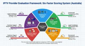Evaluate IPTV provider — six-factor scoring framework used to assess IPTV services in Australia