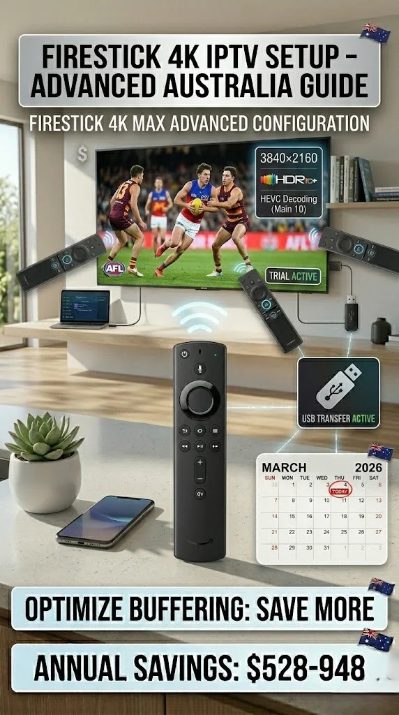 Firestick 4K IPTV setup showing 4K HDR channel playing on large television in Australian home