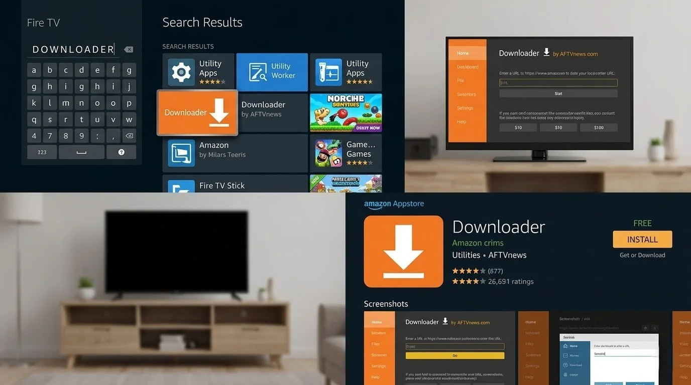 Downloader app installation on Fire TV Stick used to download IPTV apps like TiviMate