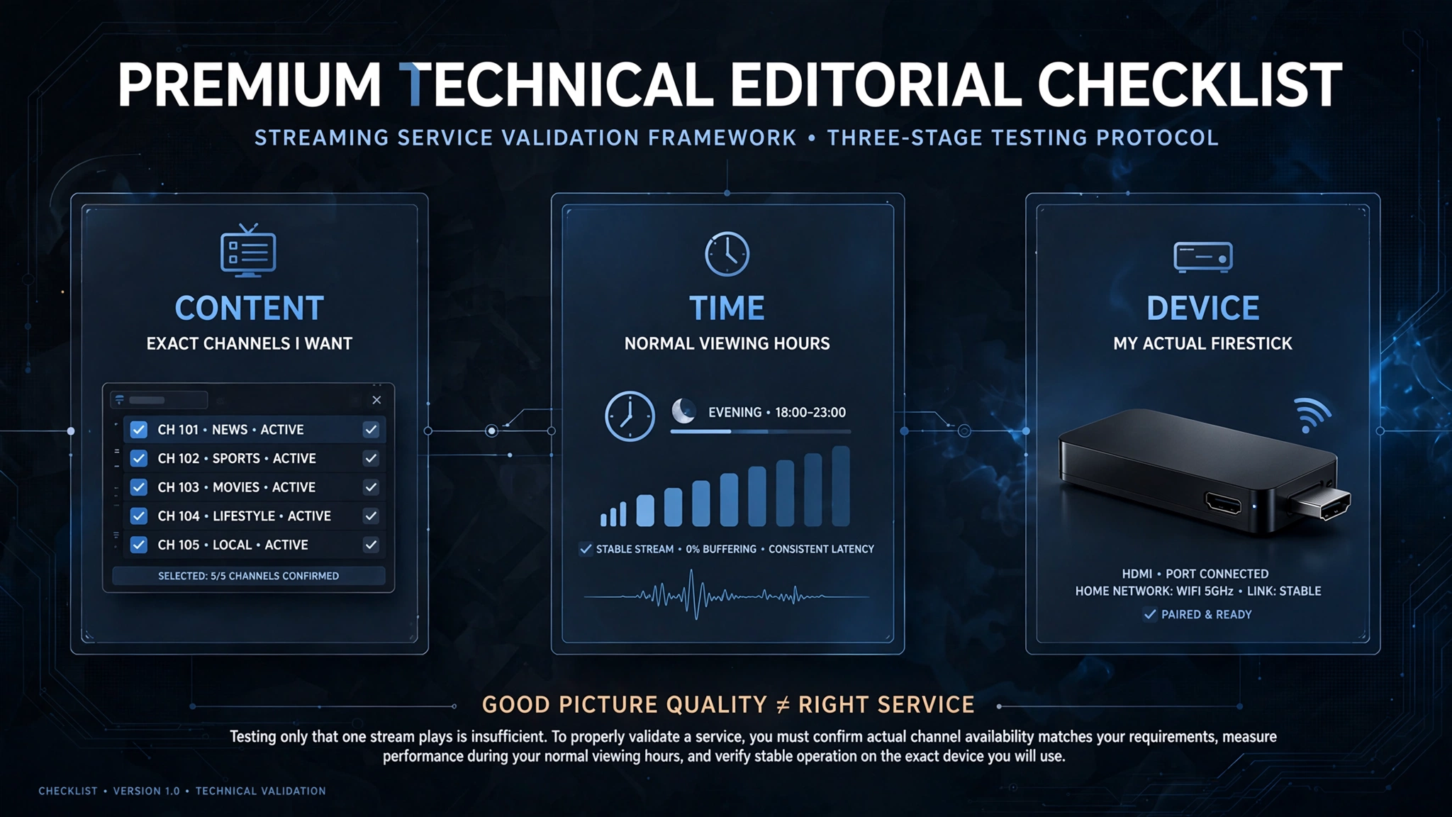 Free trial checklist for testing IPTV channels' peak hours and Firestick performance