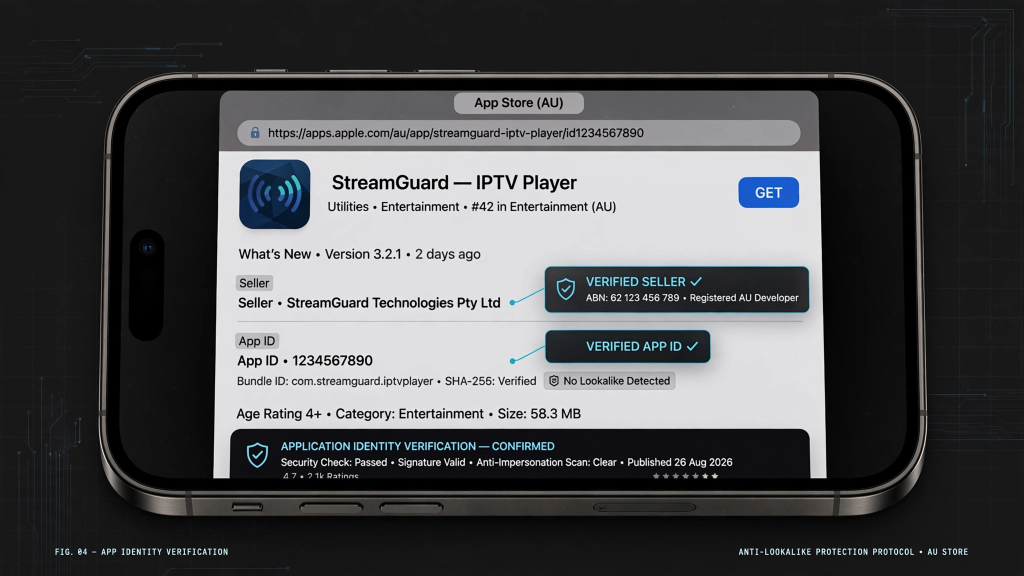 Checking IPTV app developer name and App ID on the Australian App Store