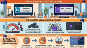 IPTV app crashes: fix Australia showing TiviMate and IPTV Smarters force closing on Fire TV Stick and Android TV with memory cache and reinstall solutions
