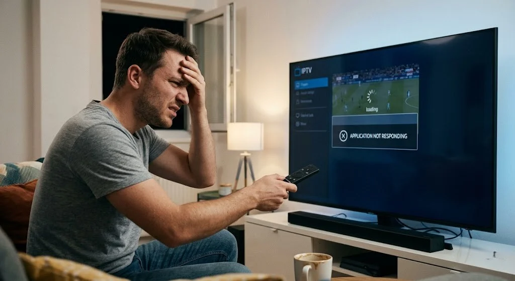 User frustrated at a Samsung Smart TV after IPTV app crashes mid-stream