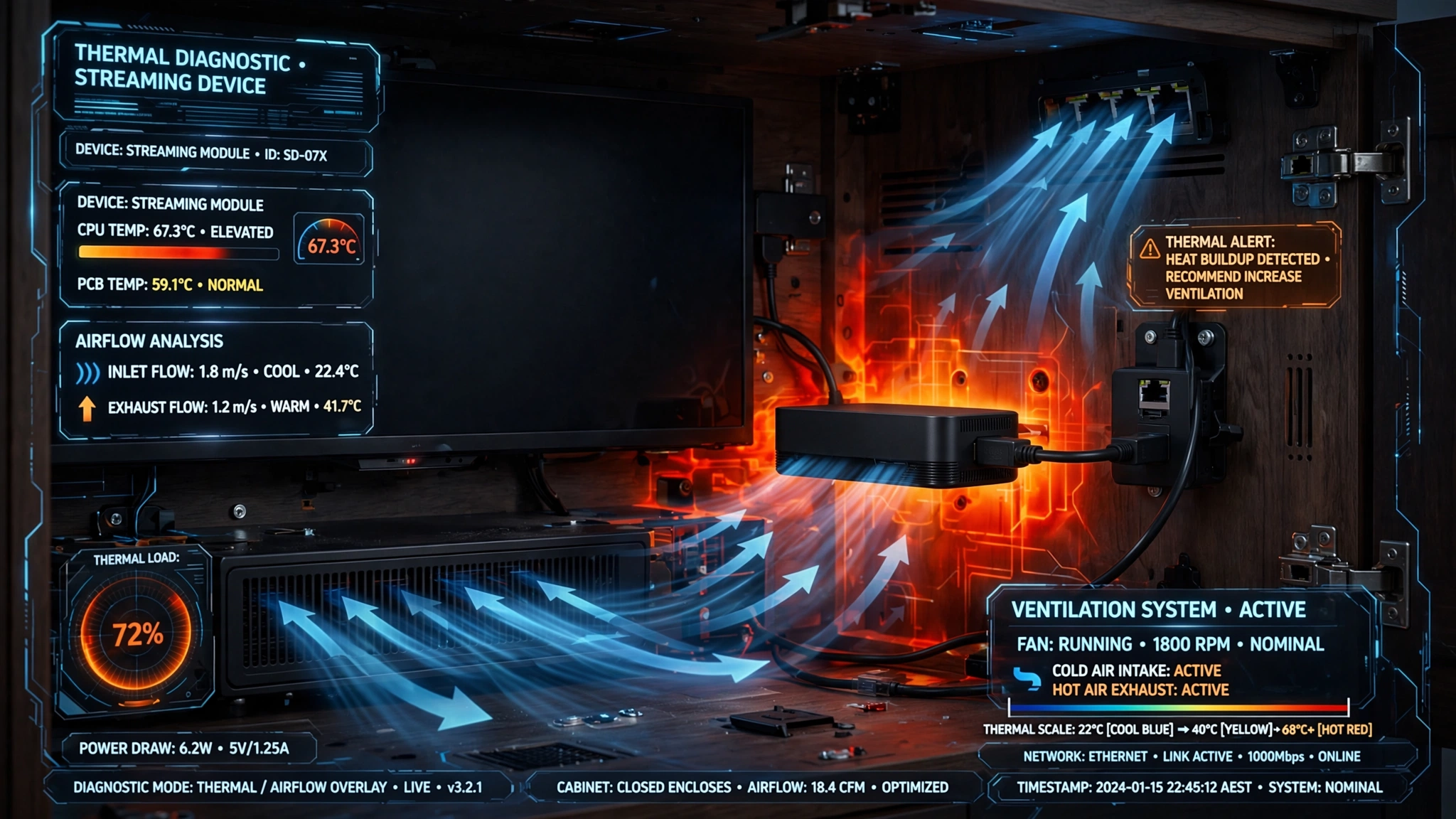 IPTV Buffering Australia caused by an overheating streaming device inside a closed TV cabinet