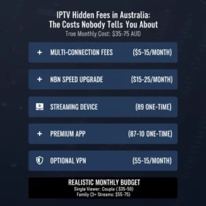 IPTV hidden fees breakdown in Australia showing additional costs beyond the advertised subscription price including multi-connection fees, device purchases, NBN upgrades and app costs