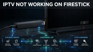 IPTV not working on Firestick diagnostic flow showing device, network and provider failure points
