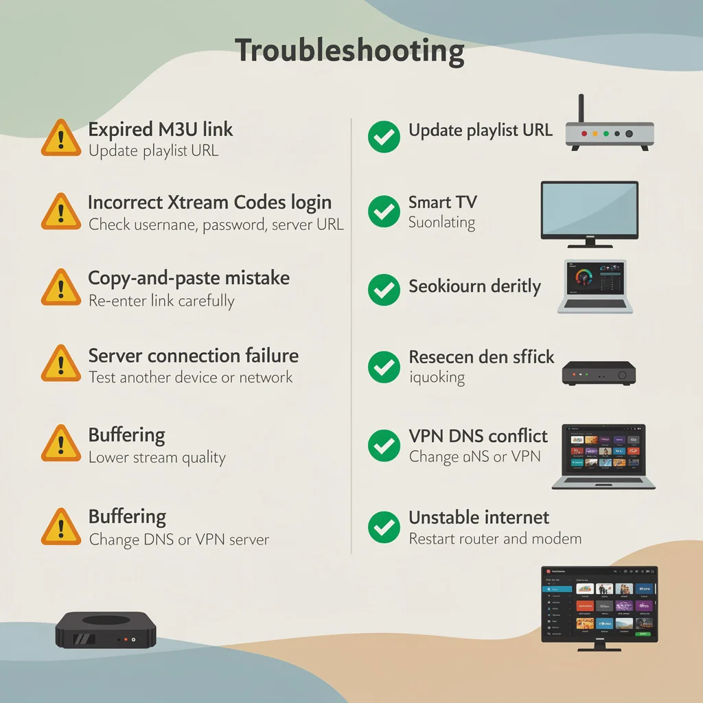 Common IPTV playlist setup problems in Australia including M3U errors, Xtream Codes login issues and buffering fixes.