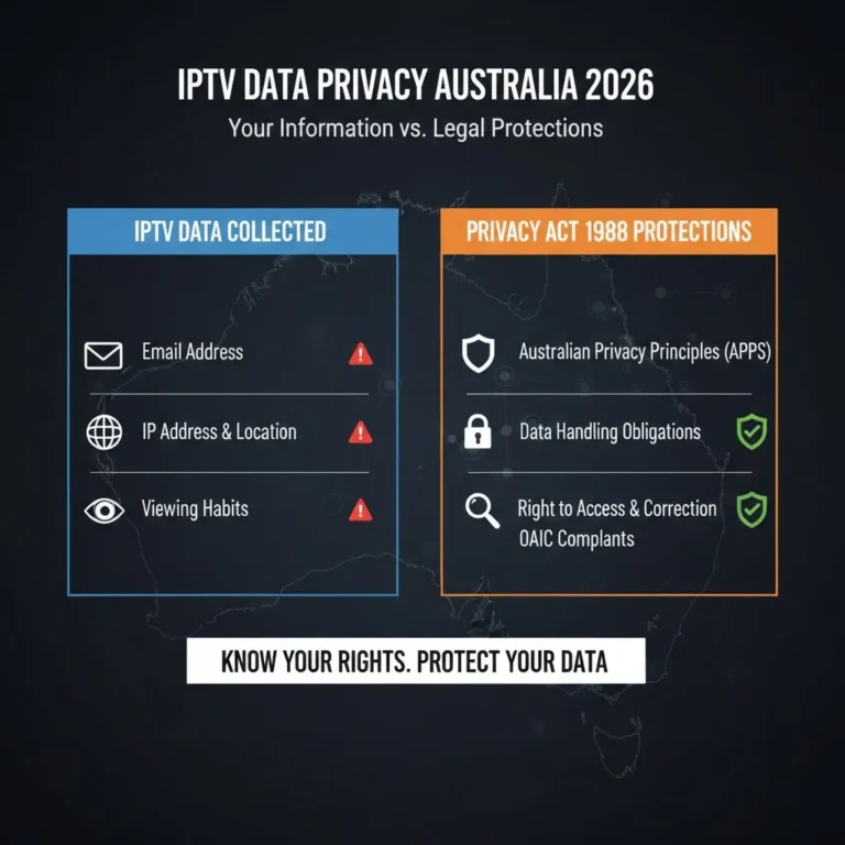IPTV data privacy Australia 2026: Email, IP address, viewing habits collection risks infographic