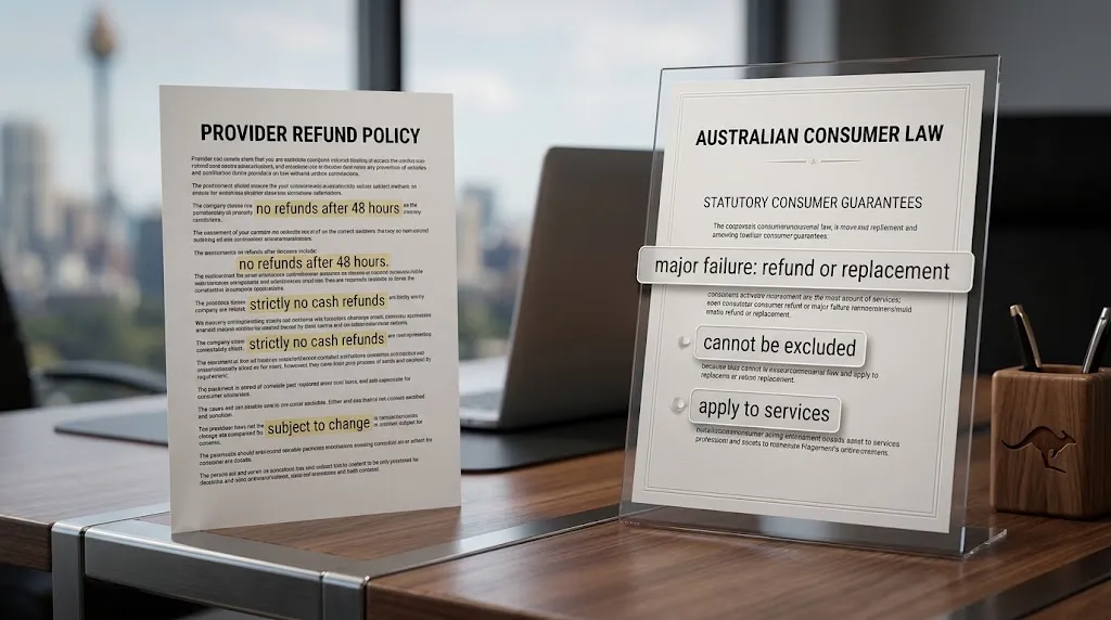 IPTV consumer rights Australia provider refund policy versus Australian Consumer Law