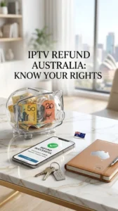 IPTV Refund Australia: This is a comprehensive technical infographic that illustrates the 7-step IPTV legal compliance checklist for Australian viewers, featuring icons for provider verification, payment protection, licensing, and consumer rights.