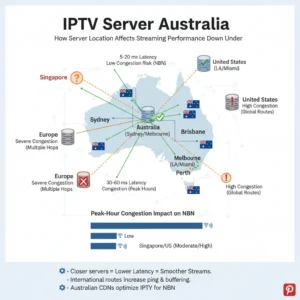 IPTV Server Australia latency map showing CDN node locations and round trip times from Sydney, Melbourne, Brisbane and Perth