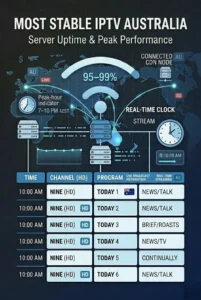 IPTV stability testing log showing 7-day peak-hour buffer tracking and consistency scoring system