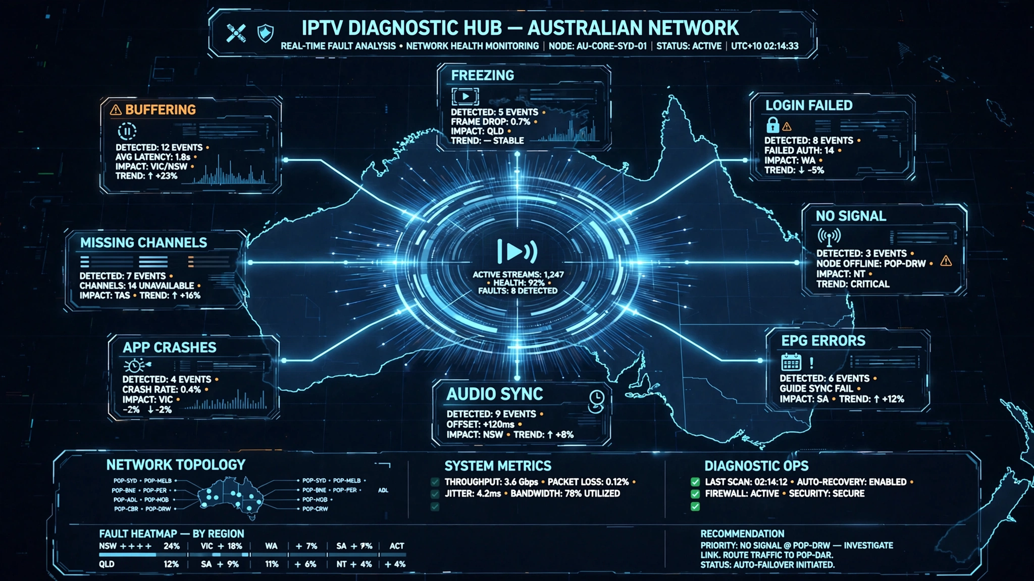 IPTV troubleshooting Australia diagnostic hub showing common streaming faults