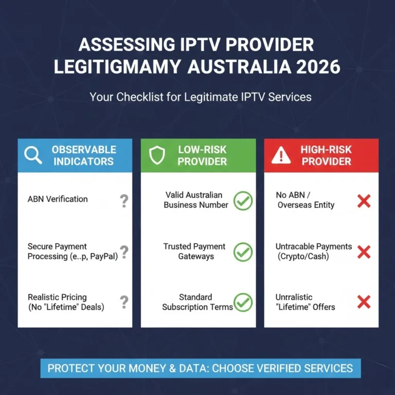 legitimate IPTV Australia 2026: How to identify licensed providers: checklist infographic