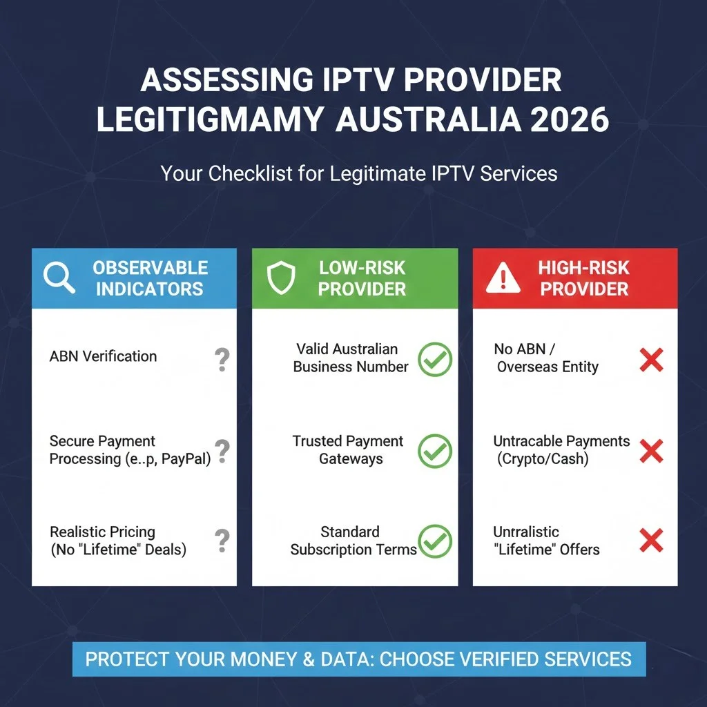 legitimate IPTV Australia 2026: How to identify licensed providers: checklist infographic
