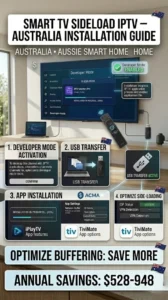 Smart TV sideloading IPTV developer mode screen on LG webOS with APK installation in progress