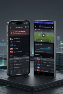 mobile iptv australia streaming apps running on iPhone and Android phones showing live channel lists, electronic programme guides and mobile data usage during IPTV viewing
