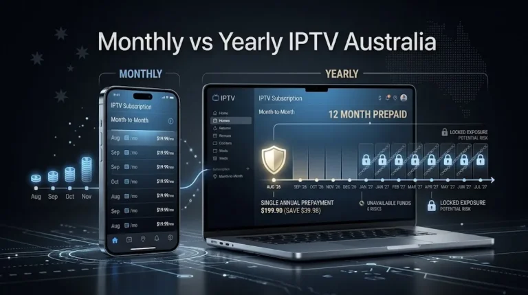 monthly vs yearly IPTV Australia showing annual prepayment risk