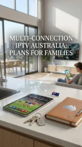 Multi-connection IPTV Australia: This is a comprehensive technical infographic that illustrates the 7-step IPTV legal compliance checklist for Australian viewers, featuring icons for provider verification, payment protection, licensing, and consumer rights.