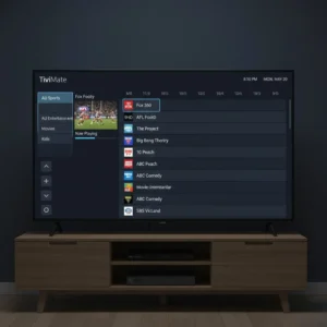 TiviMate IPTV Australia configuration showing EPG guide on a Fire TV Stick in an Australian home
