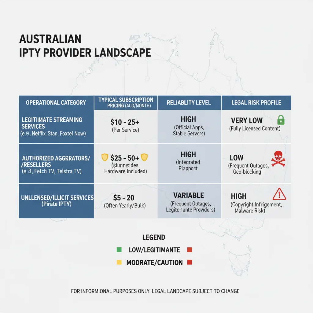 Types of IPTV providers Australia—diagram showing four provider category tiers