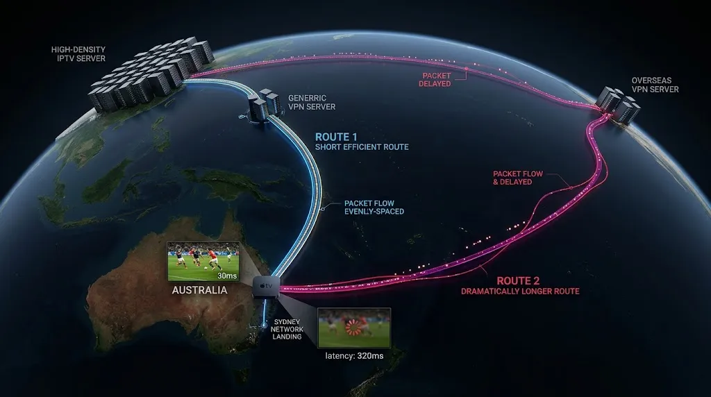 VPN routing distance causing IPTV buffering in Australia