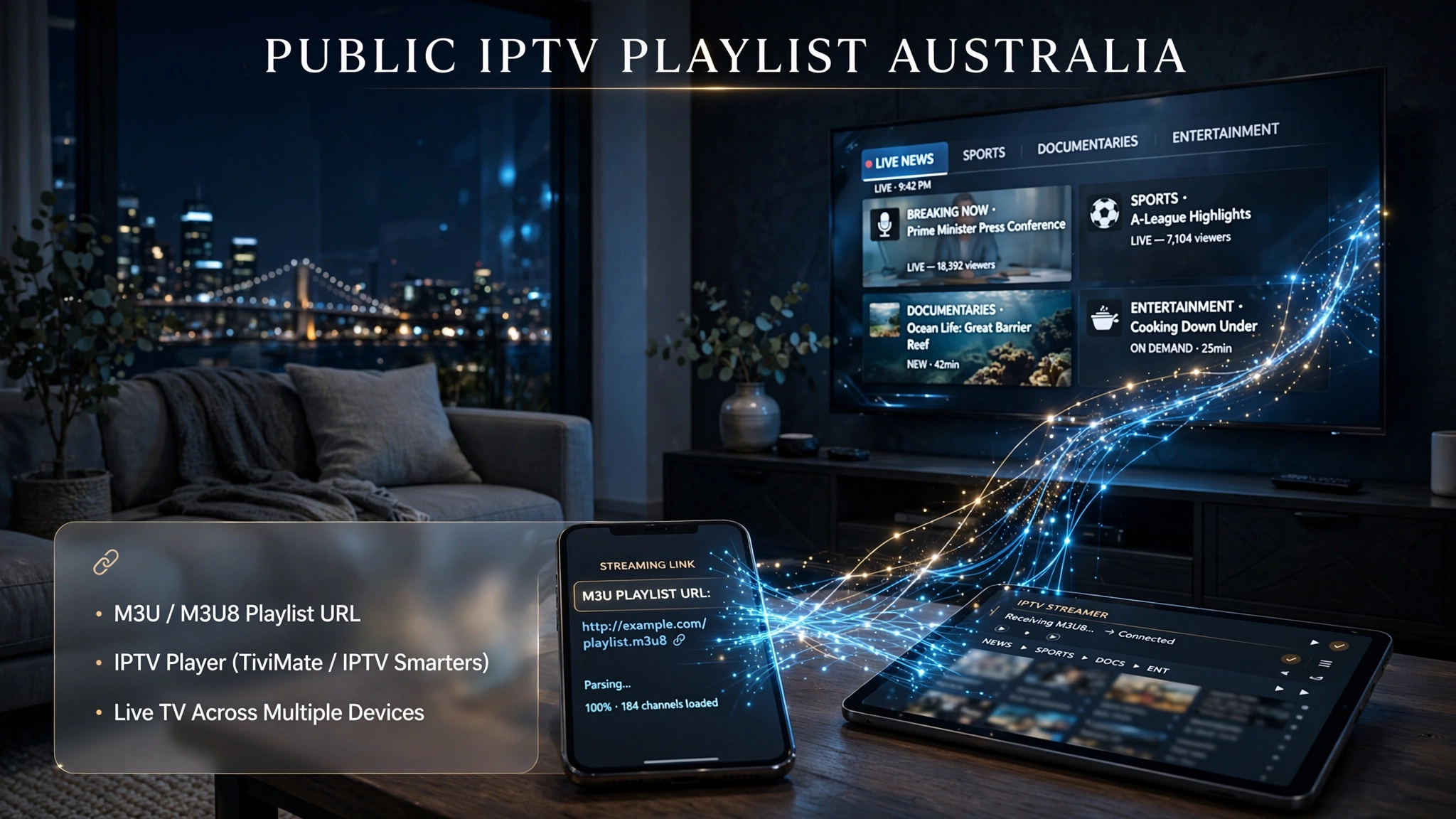 Public IPTV playlist Australia 2026 showing how an M3U playlist works with IPTV players