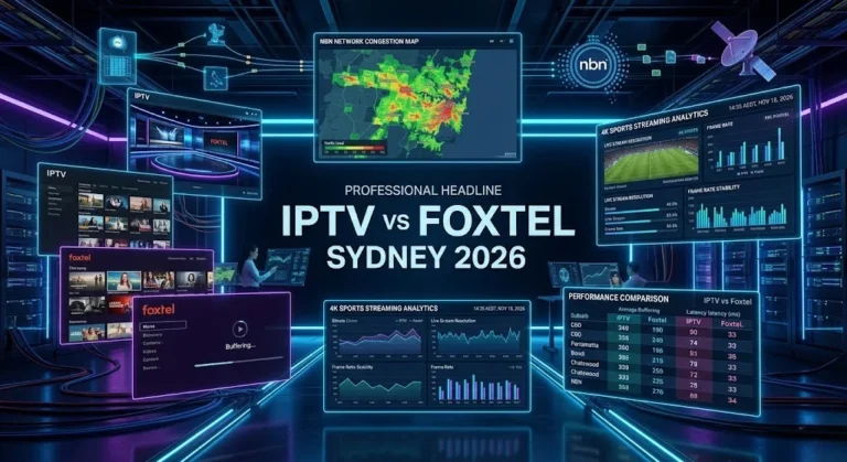 IPTV vs Foxtel Sydney 2026 technical comparison with NBN network analytics and sports streaming performance