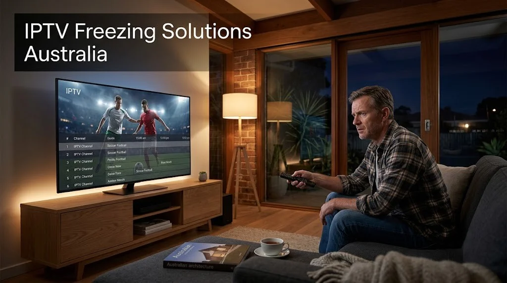 IPTV Freezing Solutions Australia on a smart TV in a modern Australian living room