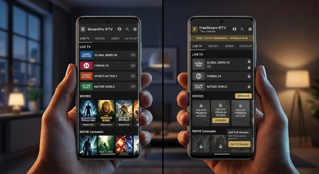 Genuine IPTV Smarters Pro compared with a lookalike IPTV app
