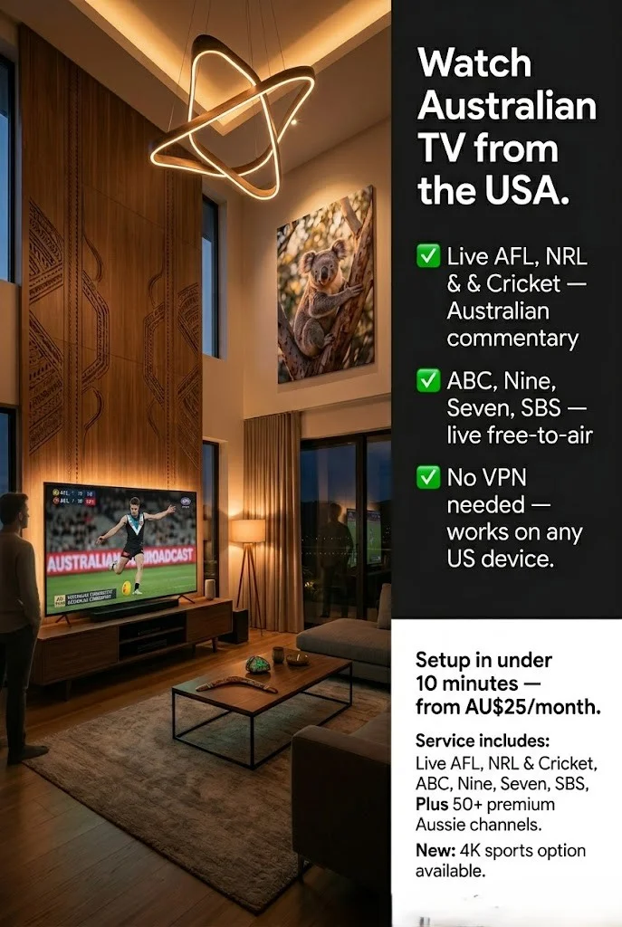 Watch Australian TV from USA — Australian expat streaming AFL and Nine News live on Fire TV Stick in American living room 2026