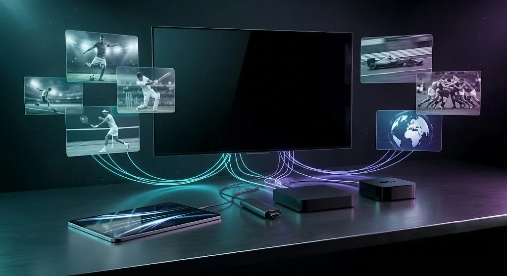 Modern streaming devices connected to multiple sports content platforms in Australia